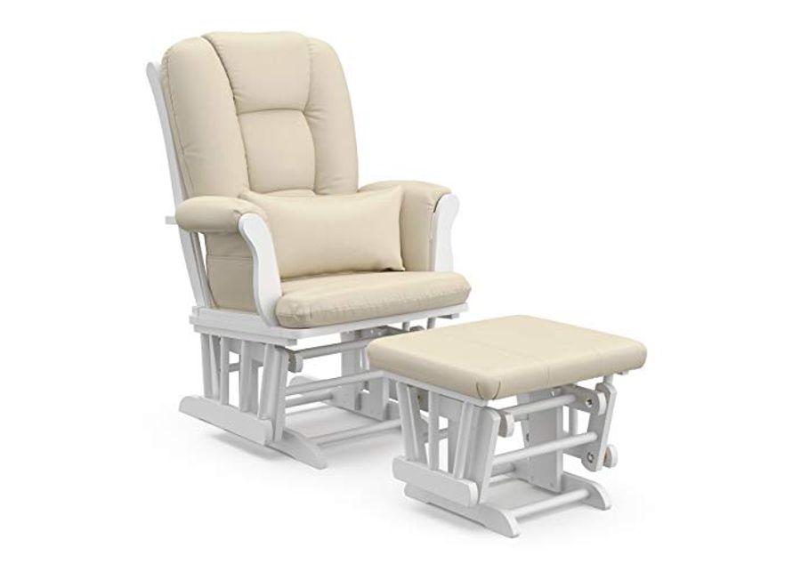 Storkcraft Tuscany Custom Glider and Ottoman with Free Lumbar Pillow, White/Beige