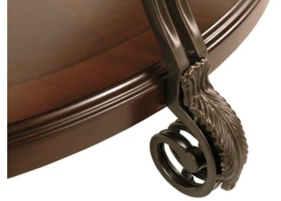 Signature Design by Ashley Nestor Traditional Hand-Finished Half Moon Sofa Table with 2 Fixed Shelves, Dark Brown