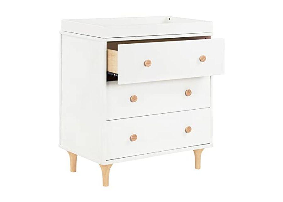 Babyletto Lolly 3-Drawer Changer Dresser with Removable Changing Tray in White and Natural, Greenguard Gold Certified