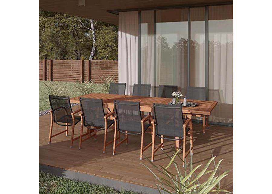 Amazonia Franklin 9-Piece Outdoor Extendable Rectangular Dining Table Set | Eucalyptus Wood | Ideal for Patio and Indoors, Black
