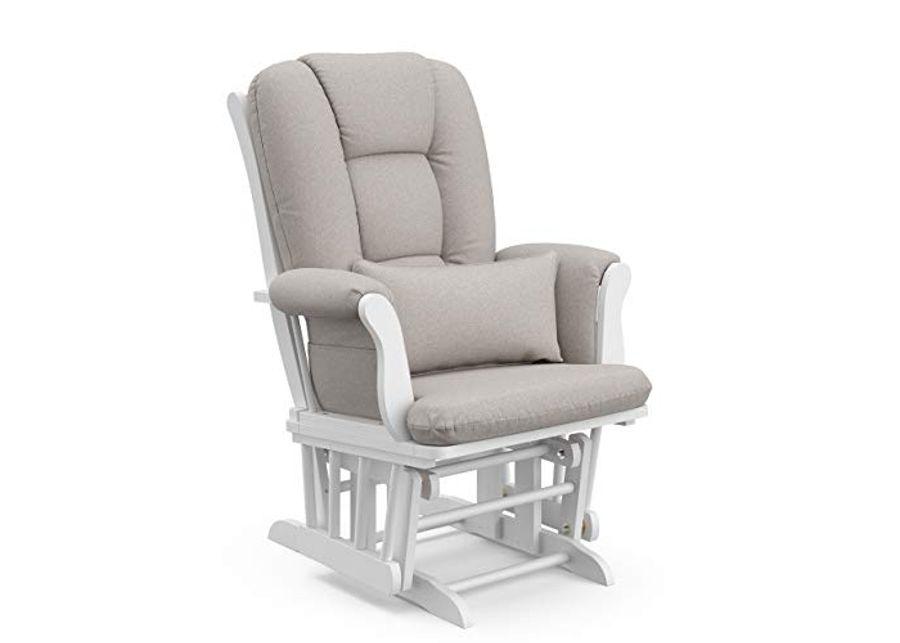 Storkcraft Tuscany Custom Glider and Ottoman with Free Lumbar Pillow (White/Taupe Swirl) - Cleanable Upholstered Comfort Rocking Nursery Chair with Ottoman