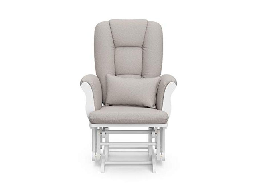 Storkcraft Tuscany Custom Glider and Ottoman with Free Lumbar Pillow (White/Taupe Swirl) - Cleanable Upholstered Comfort Rocking Nursery Chair with Ottoman