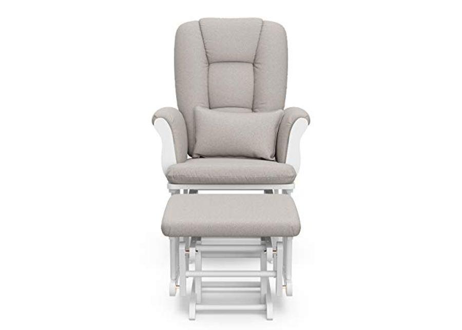 Storkcraft Tuscany Custom Glider and Ottoman with Free Lumbar Pillow (White/Taupe Swirl) - Cleanable Upholstered Comfort Rocking Nursery Chair with Ottoman