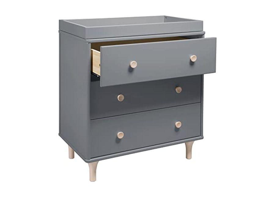 Babyletto Lolly 3-Drawer Changer Dresser with Removable Changing Tray in Grey and Washed Natural, Greenguard Gold Certified