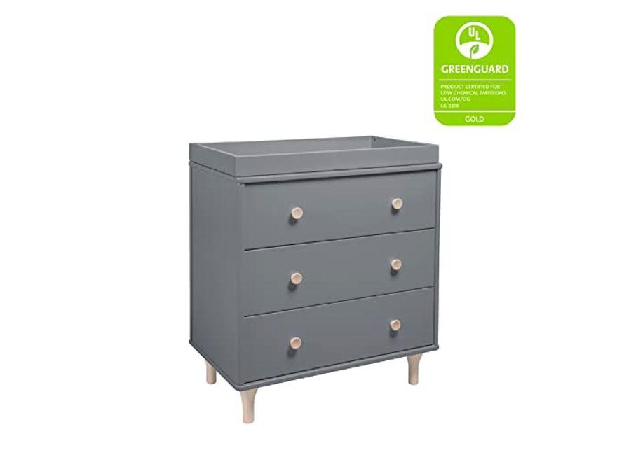 Babyletto Lolly 3-Drawer Changer Dresser with Removable Changing Tray in Grey and Washed Natural, Greenguard Gold Certified