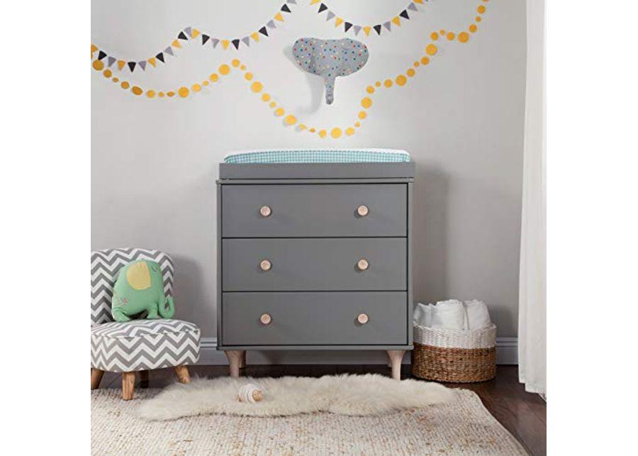 Babyletto Lolly 3-Drawer Changer Dresser with Removable Changing Tray in Grey and Washed Natural, Greenguard Gold Certified