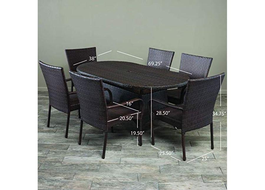 Christopher Knight Home Blakely Outdoor Wicker Dining Set, 7-Pcs Set, Multibrown