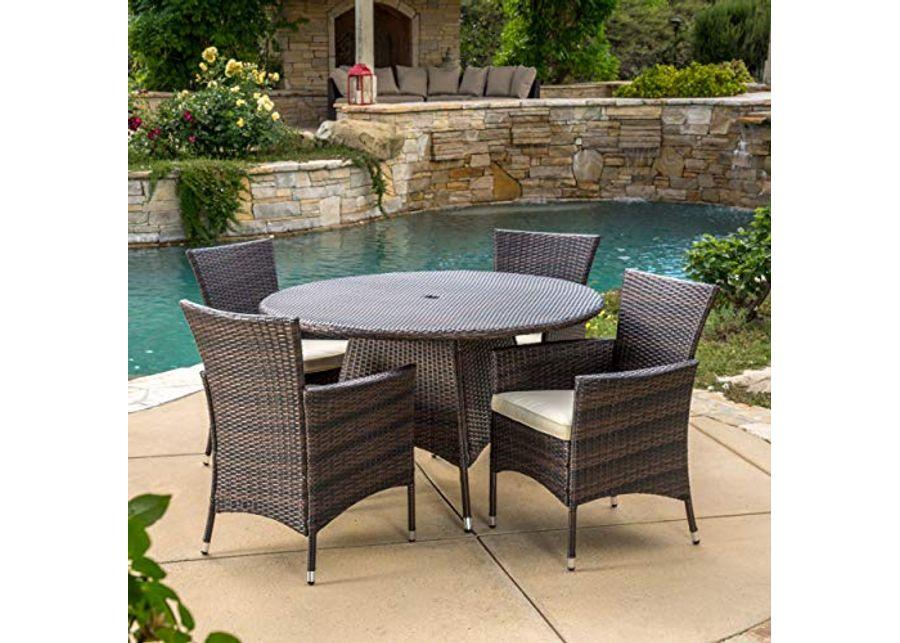 Christopher Knight Home Rodgers Outdoor Wicker Dining Set, 5-Pcs Set, Multibrown