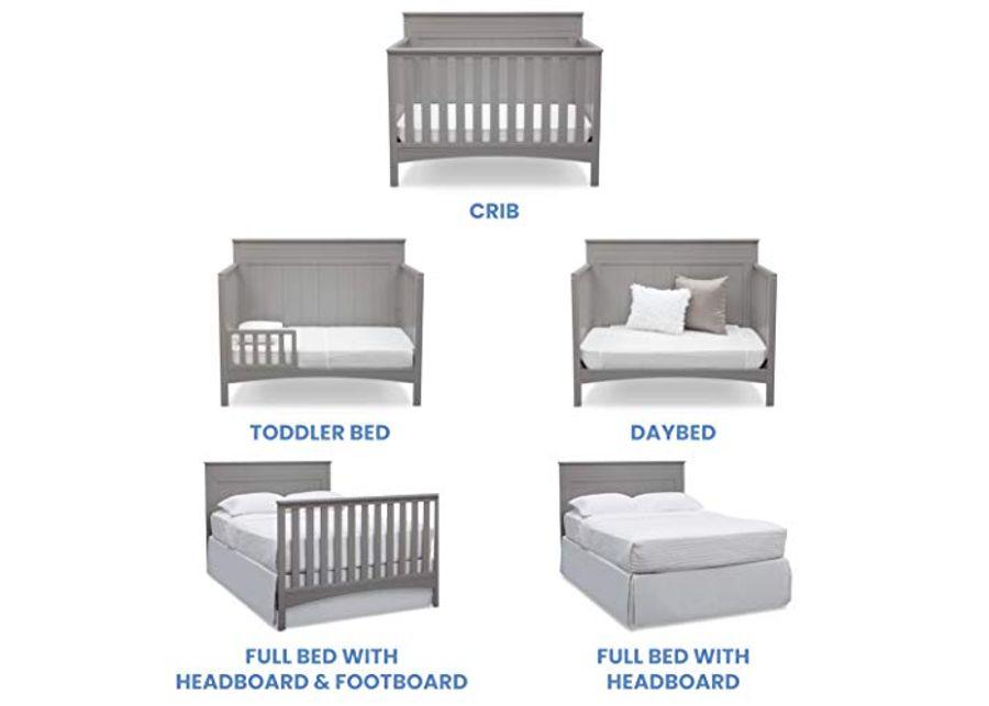 Delta Children Fancy 4-in-1 Crib, Grey with Twinkle Stars Crib & Fancy Crib & Mattress