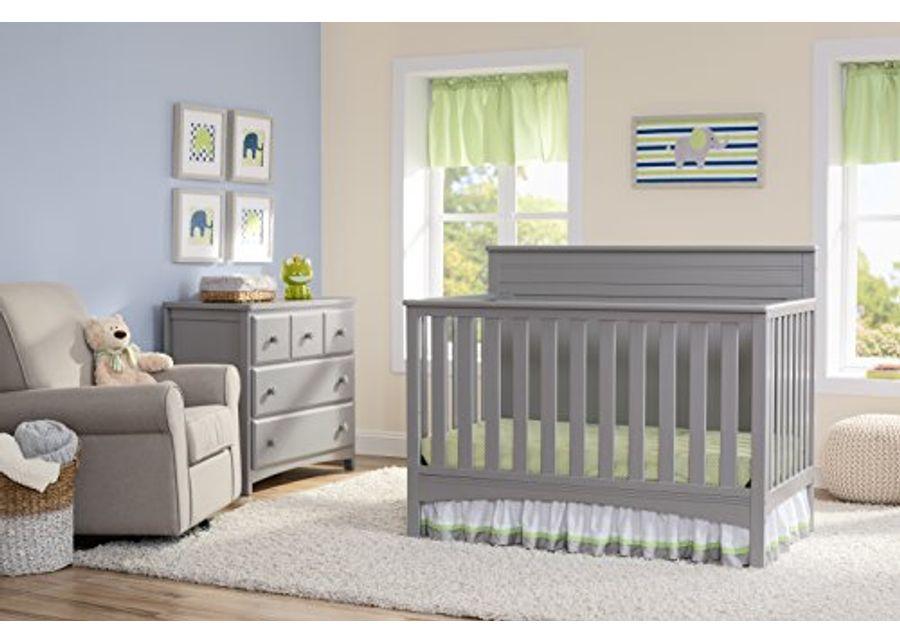 Delta Children Fancy 4-in-1 Crib, Grey with Twinkle Stars Crib & Fancy Crib & Mattress