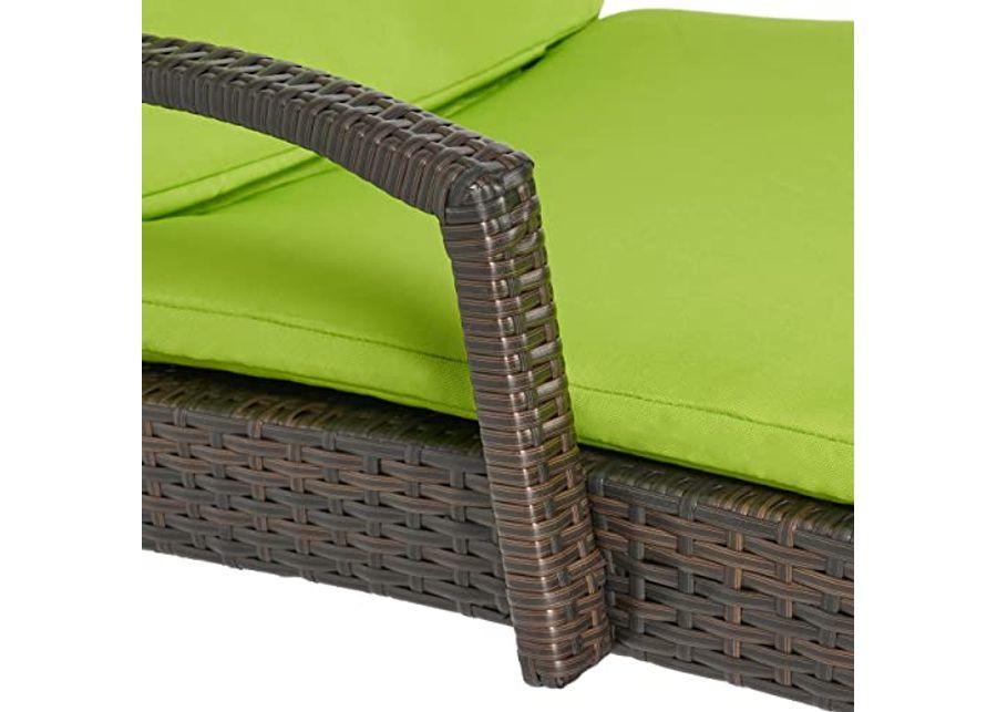 Christopher Knight Home Salem Outdoor Wicker Adjustable Chaise Lounges with Arms, with Cushions, 2-Pcs Set, Multibrown / Green