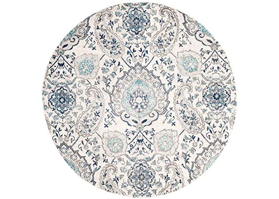 SAFAVIEH Madison Collection 5'3" Round Cream / Light Grey MAD600C Boho Chic Glam Paisley Non-Shedding Dining Room Entryway Foyer Living Room Bedroom Area Rug