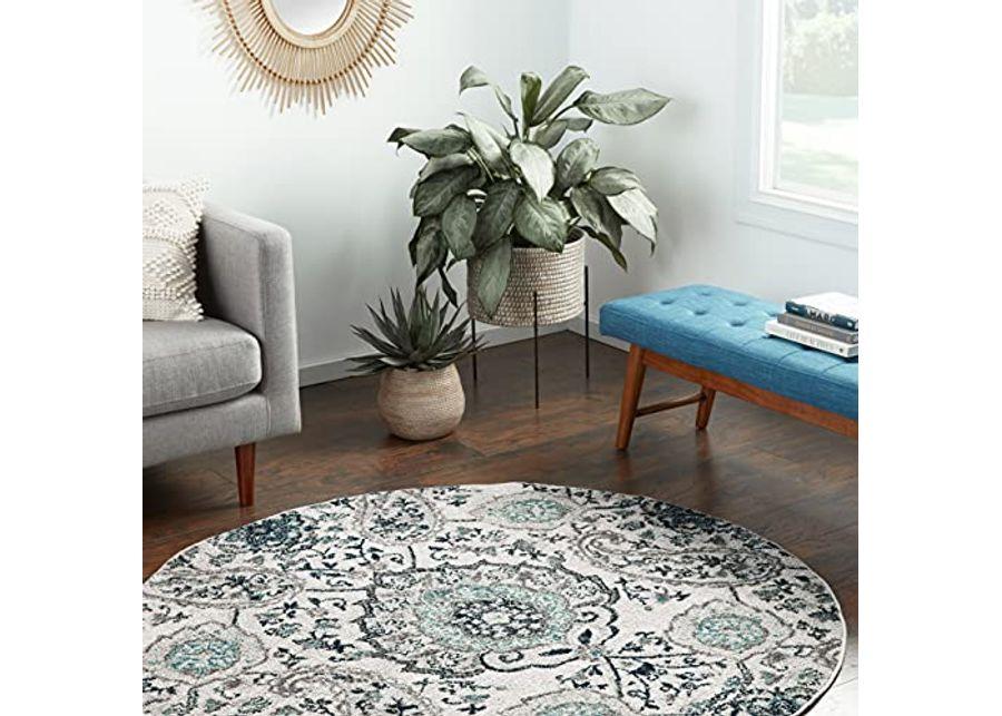 SAFAVIEH Madison Collection 5'3" Round Cream / Light Grey MAD600C Boho Chic Glam Paisley Non-Shedding Dining Room Entryway Foyer Living Room Bedroom Area Rug