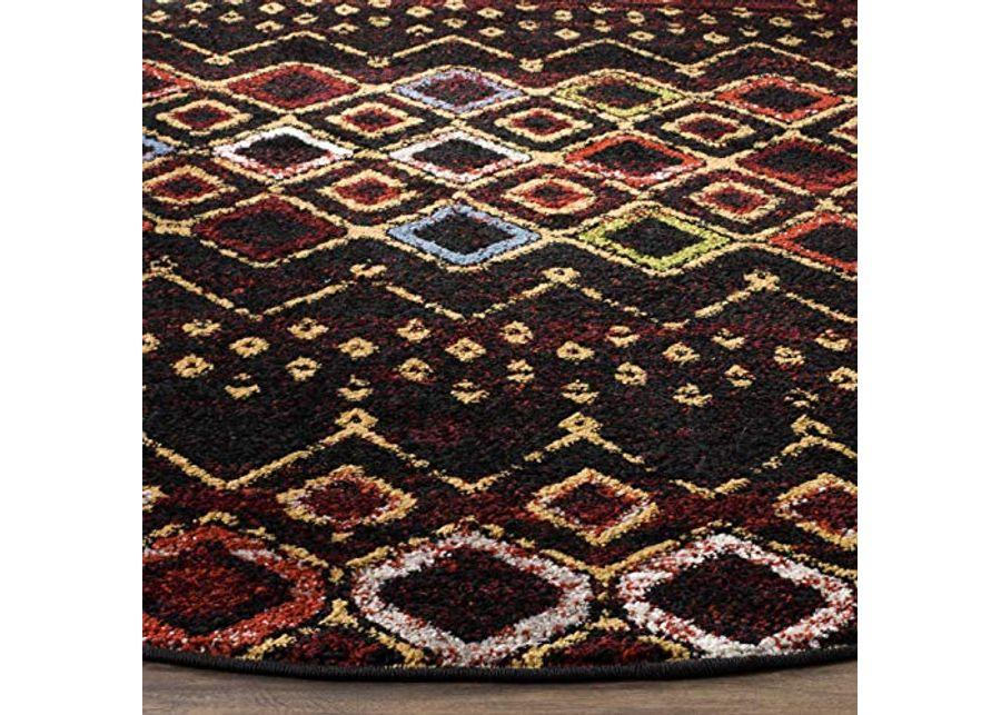 SAFAVIEH Amsterdam Collection 5'1" Round Black/Multi AMS108P Moroccan Boho Non-Shedding Dining Room Entryway Foyer Living Room Bedroom Area Rug