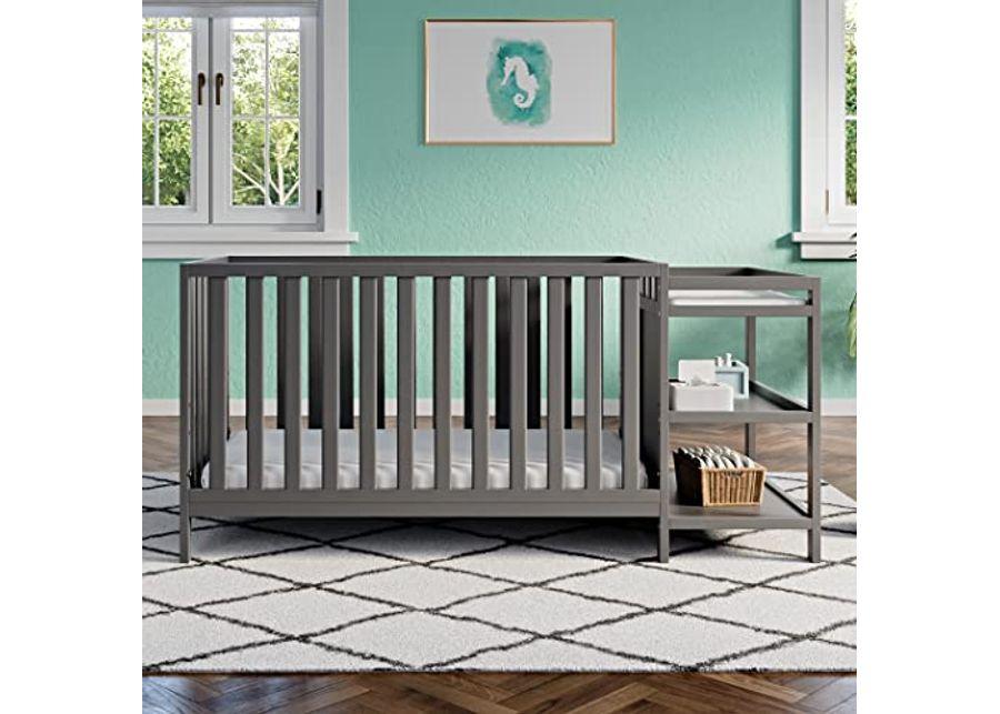 Storkcraft Pacific 4-in-1 Convertible Crib and Changer, Gray Easily Converts to Toddler Bed, Day Bed or Full Bed, 3 Position Adjustable Height Mattress
