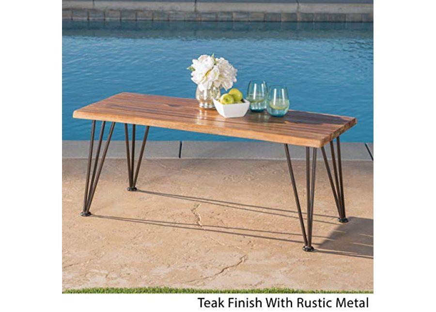 Christopher Knight Home Zion Outdoor Industrial Iron and Teak Finished Acacia Wood Coffee Table, Teak Finish With Rustic Metal