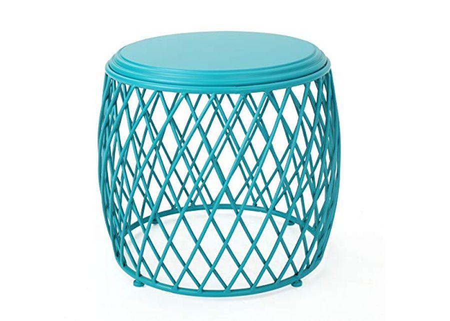 Christopher Knight Home Alamera Outdoor 19" Lattice Iron Side Table, Matte Teal