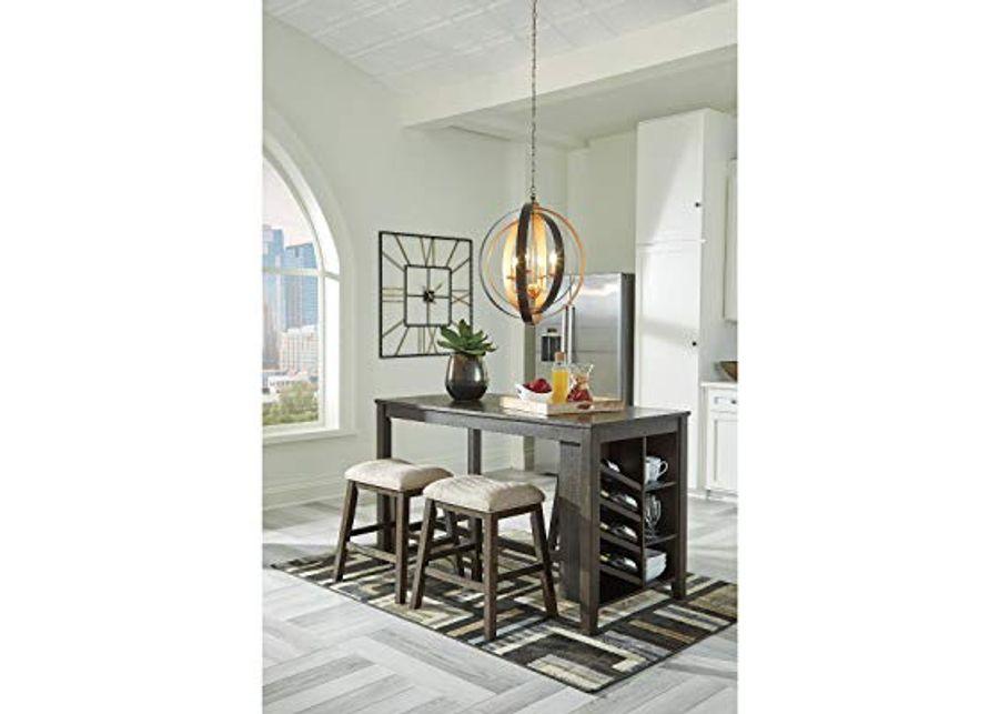 Signature Design by Ashley Rokane Counter Height Dining Room Table with Built in Wine Rack, Brown