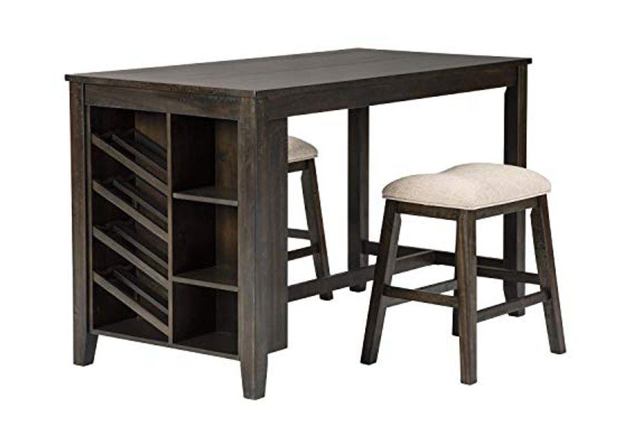 Signature Design by Ashley Rokane Counter Height Dining Room Table with Built in Wine Rack, Brown