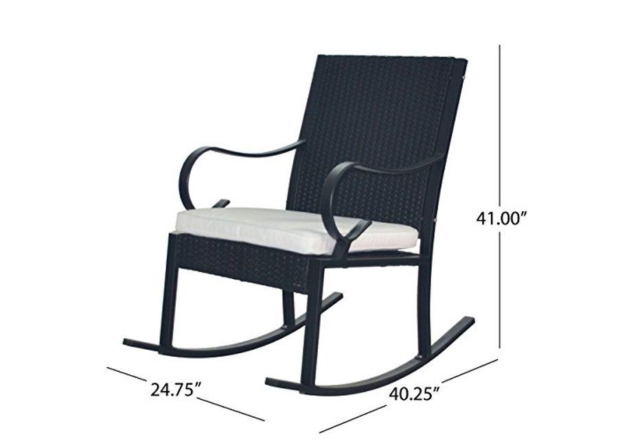 Christopher Knight Home Muriel Outdoor Wicker Rocking Chair (Set of 2), Black/White Cushion