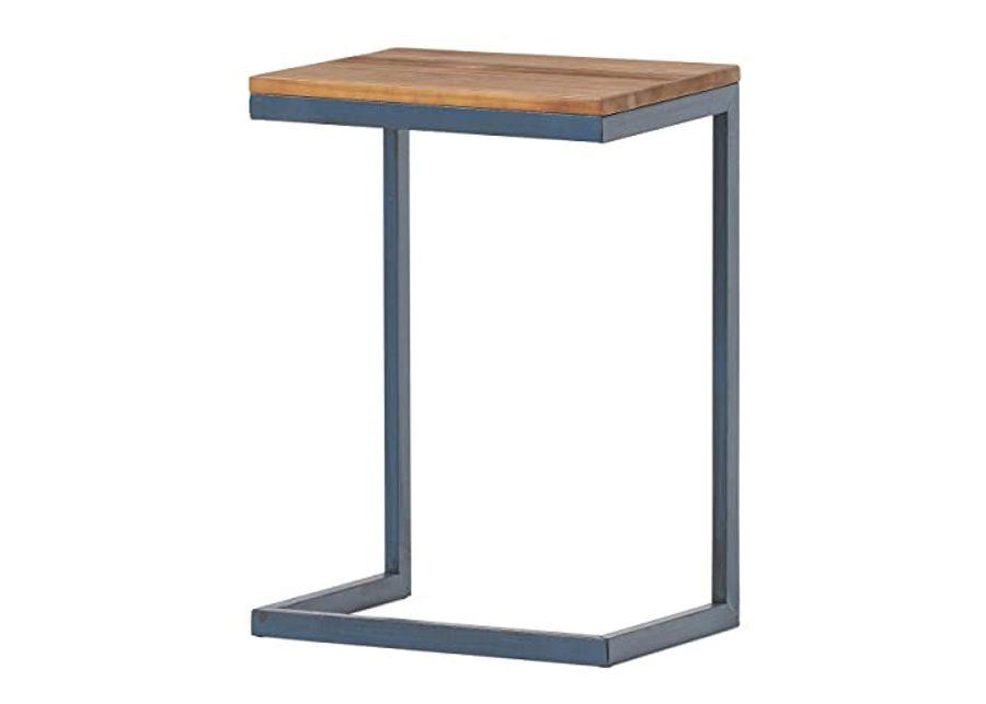 Christopher Knight Home Kora Outdoor Firwood C-Shaped Accent Table, Antique / Black With Blue