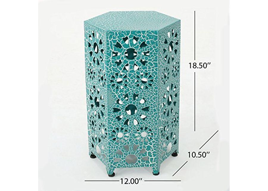 Elliot Outdoor 12 Inch Crackle Teal Sunburst Iron Side Table (Crackle Teal)