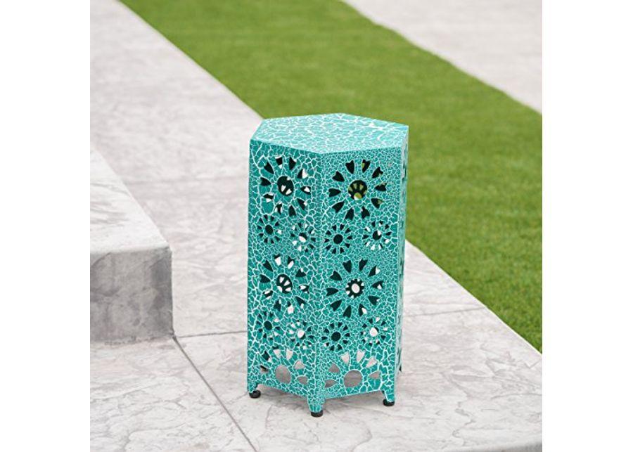 Elliot Outdoor 12 Inch Crackle Teal Sunburst Iron Side Table (Crackle Teal)