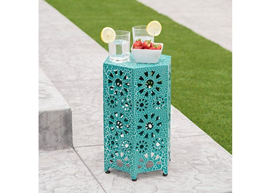 Elliot Outdoor 12 Inch Crackle Teal Sunburst Iron Side Table (Crackle Teal)