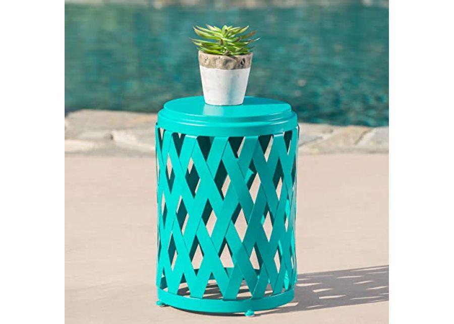 Christopher Knight Home Selen Outdoor 12" Diameter Iron Side Table, Matte Teal