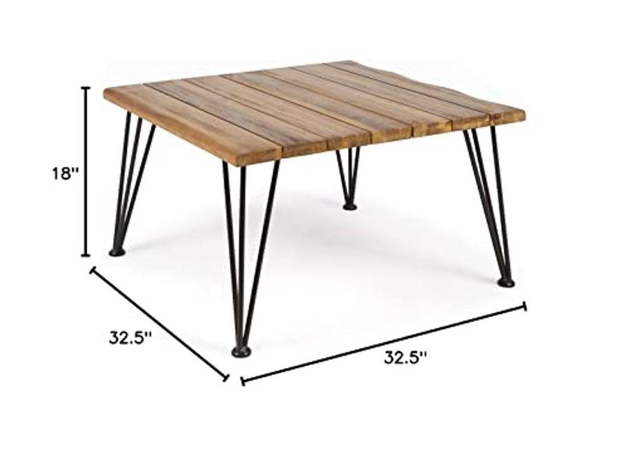 Christopher Knight Home Zion Outdoor Industrial Acacia Wood Coffee Table with Iron Frame, Teak Finish / Rustic Metal