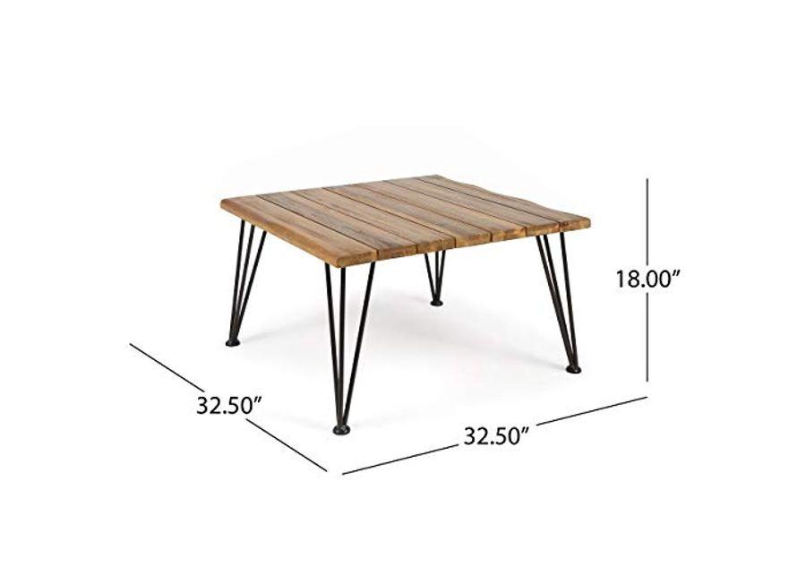 Christopher Knight Home Zion Outdoor Industrial Acacia Wood Coffee Table with Iron Frame, Teak Finish / Rustic Metal