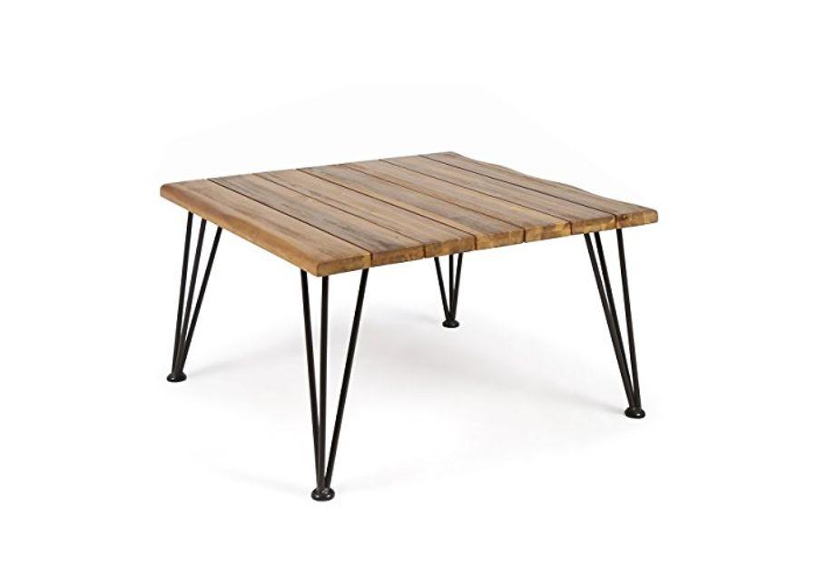 Christopher Knight Home Zion Outdoor Industrial Acacia Wood Coffee Table with Iron Frame, Teak Finish / Rustic Metal