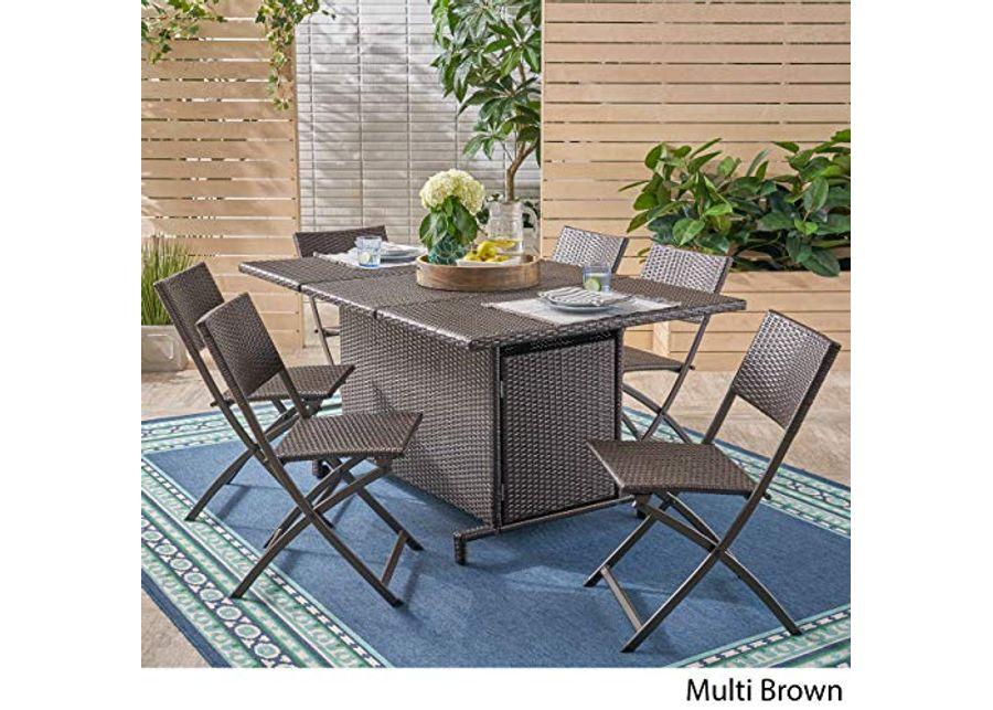 Christopher Knight Home Zora Outdoor 7 Piece Foldable Wicker Dining Set, Multi Brown