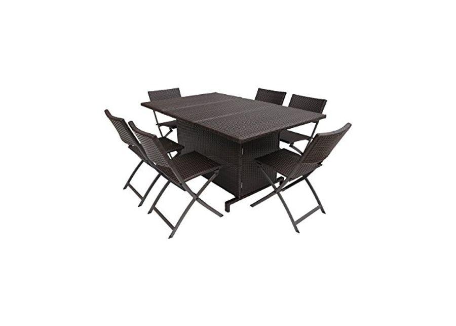 Christopher Knight Home Zora Outdoor 7 Piece Foldable Wicker Dining Set, Multi Brown