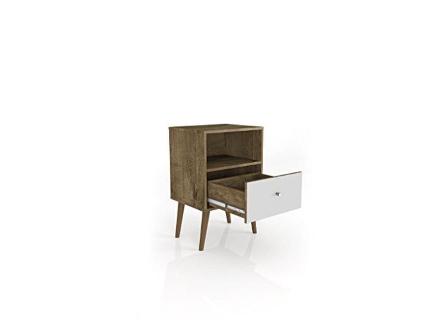 Manhattan Comfort Liberty Modern 1 Drawer Bedroom Nightstand/End Table, Rustic Brown/White