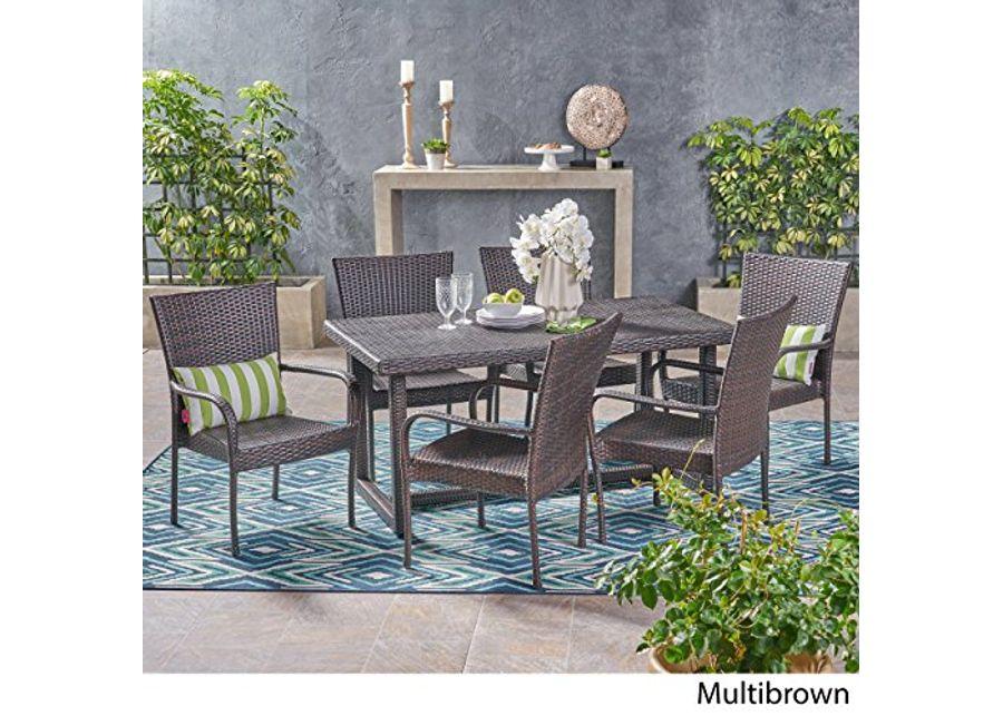 Christopher Knight Home Cain Outdoor 7 Piece Wicker Dining Set, Multibrown
