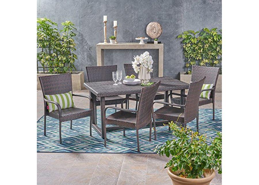 Christopher Knight Home Cain Outdoor 7 Piece Wicker Dining Set, Multibrown