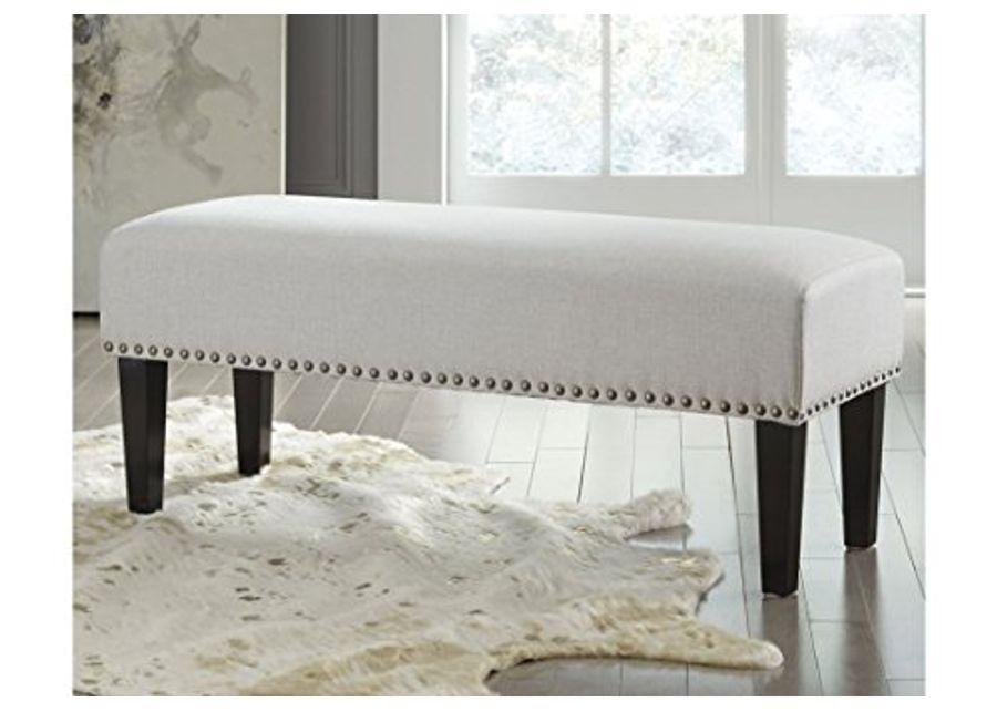 Signature Design by Ashley Beauland Contemporary Upholstered Accent Bench with Nailhead Trim, Beige