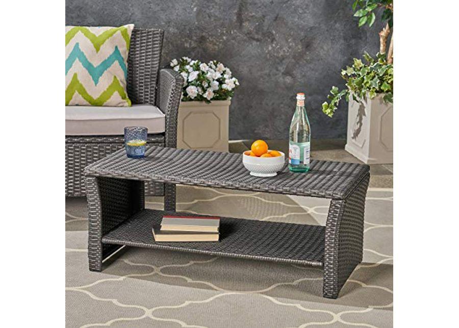 Christopher Knight Home Justin Outdoor Wicker Coffee Table, Gray, Black