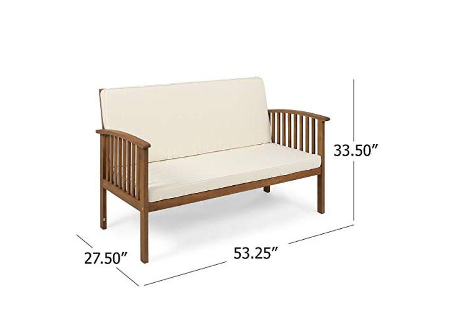 Christopher Knight Home Grace Outdoor Acacia Wood Loveseat, Brown Patina Finish and Cream