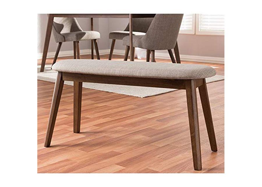 Baxton Studio Easton Upholstered Bench in Light Gray and Walnut Brown