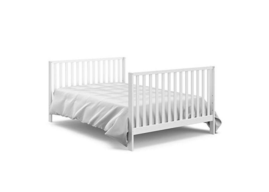Storkcraft Orchard 5-in-1 Convertible Crib (White) – GREENGUARD Gold Certified, Canopy Style Baby Crib, Converts from Crib to Toddler Bed, Daybed and Full-Size Bed, Fits Standard Crib Mattress