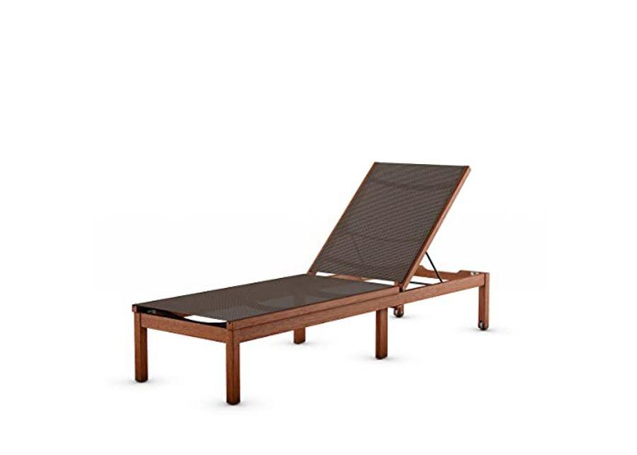 Amazonia Chaise 1-Piece Patio Slig Lounger | Eucalyptus Wood | Ideal for Outdoors and Poolside, Brown