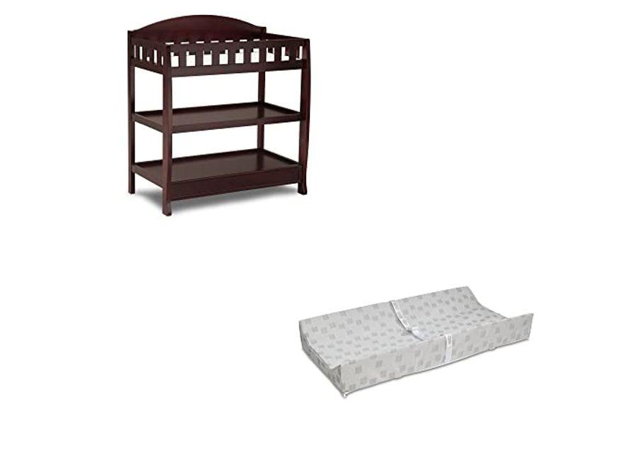 Delta Children Infant Changing Table with Pad, Espresso Cherry and Waterproof Baby and Infant Diaper Changing Pad, Beautyrest Platinum, White