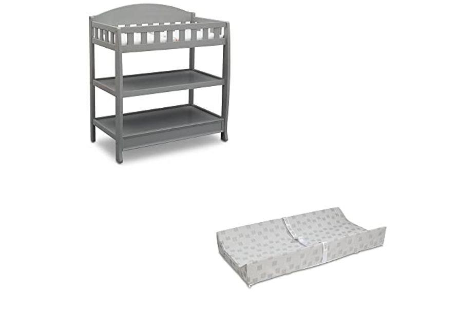 Delta Children Infant Changing Table with Pad, Grey and Waterproof Baby and Infant Diaper Changing Pad, Beautyrest Platinum, White