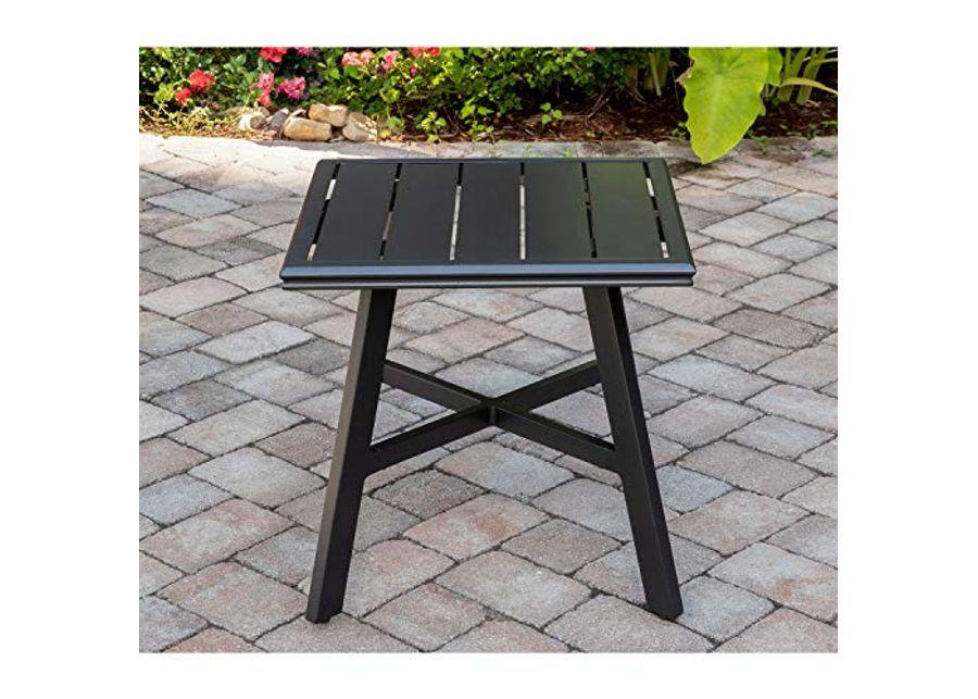 Hanover Weather Grade Aluminum 22" Square Slat-Top Side Table, CMSDTBL-GM Commercial Outdoor Furniture, Gunmetal