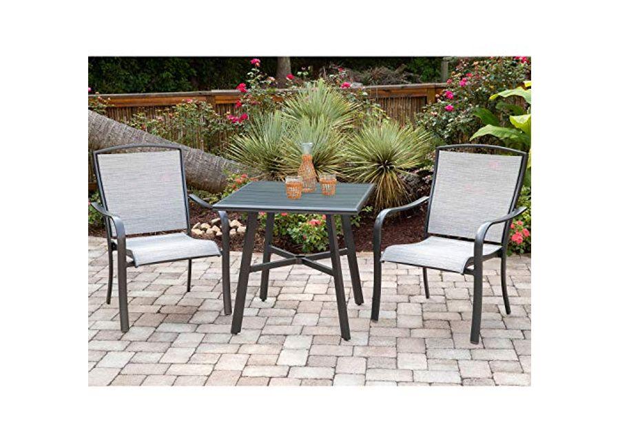 Hanover Foxhill 3-Piece Grade Bistro Set Commercial Outdoor Furniture, Gray/Gunmetal