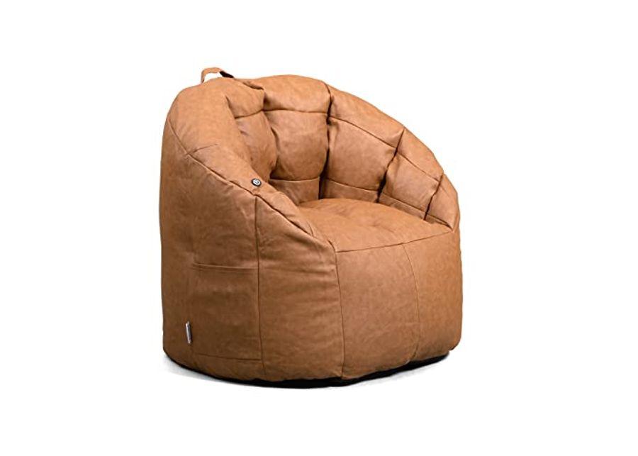 Big Joe Milano w/ Vibe Vibrating Massage Bean Bag Chair, Caramel Montana, 2.5ft
