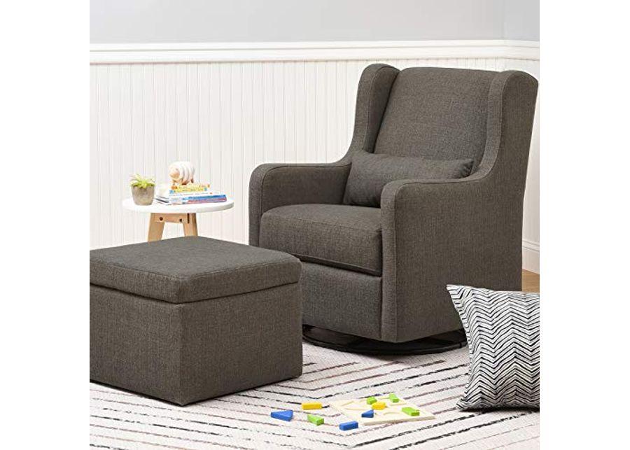 Carter's by DaVinci Adrian Swivel Glider with Storage Ottoman in Performance Charcoal Linen, Water Repellent and Stain Resistant Fabric, Greenguard Gold Certified, 2 Piece, 1 lb