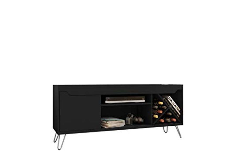 Manhattan Comfort Baxter Mid Century Modern Living Room TV Stand with Wine Racks, Black